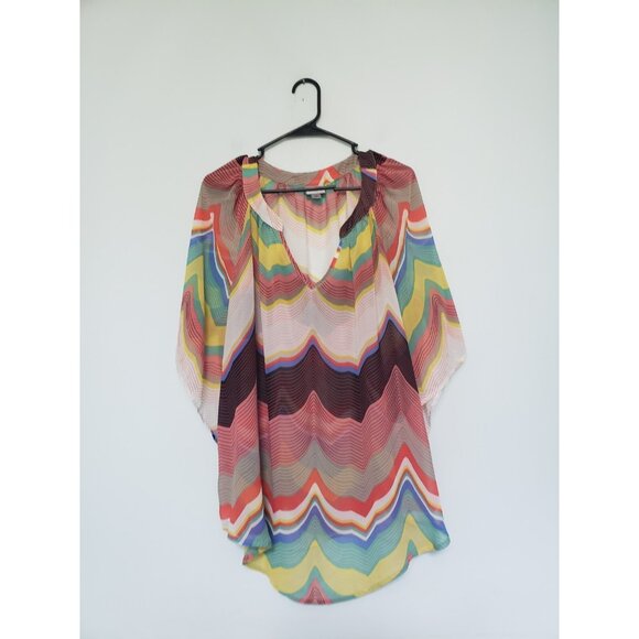 Worthington Womens Plus 1X Blouse Sheer Chiffon Bold Chevron Lightweight Career - Picture 1 of 7